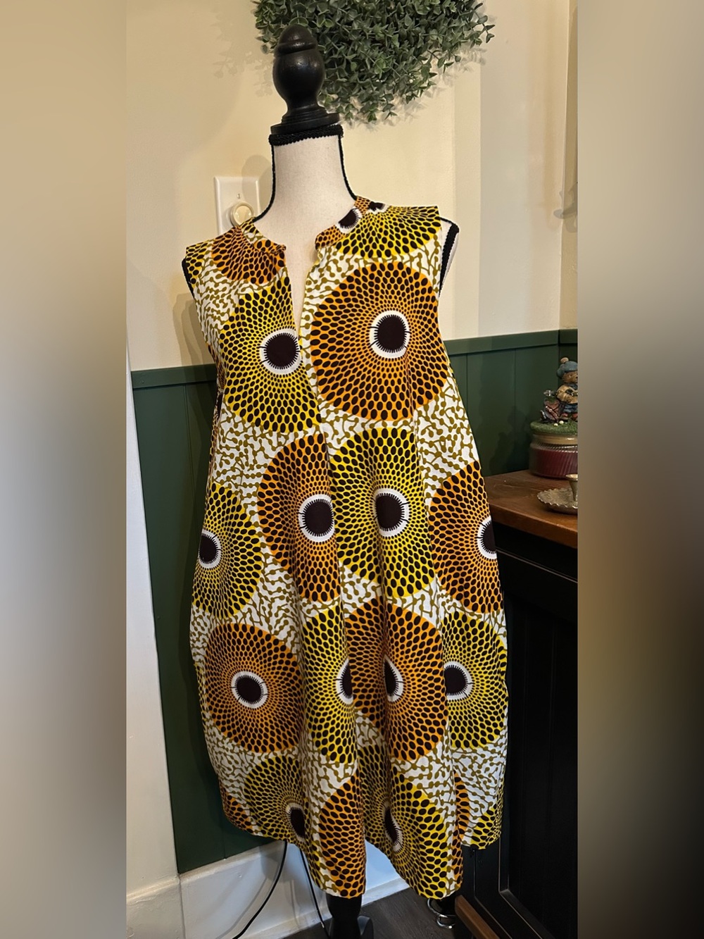 Handmade Vintage African Fabric Print Sleeveless Dress Women’s Large